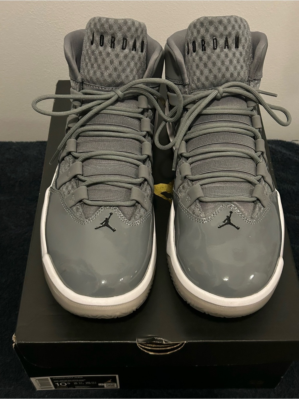 Jordan Men's Athletic Shoes - Gray Patent and White Midsole